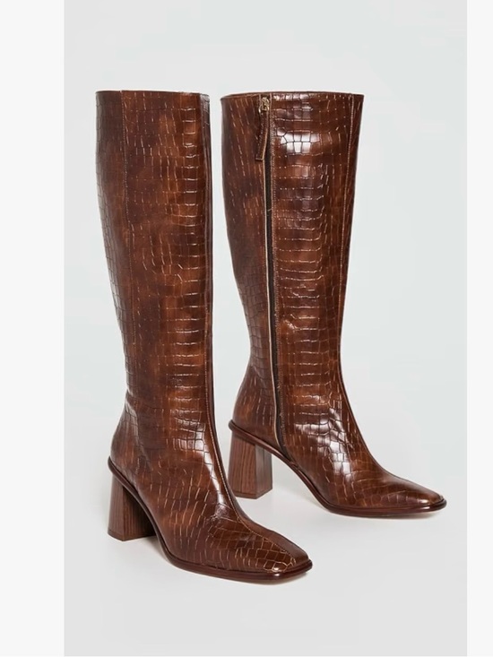 ALOHAS Shoes - ALOHAS Chestnut Croc-Embossed Knee-High Heeled Boots